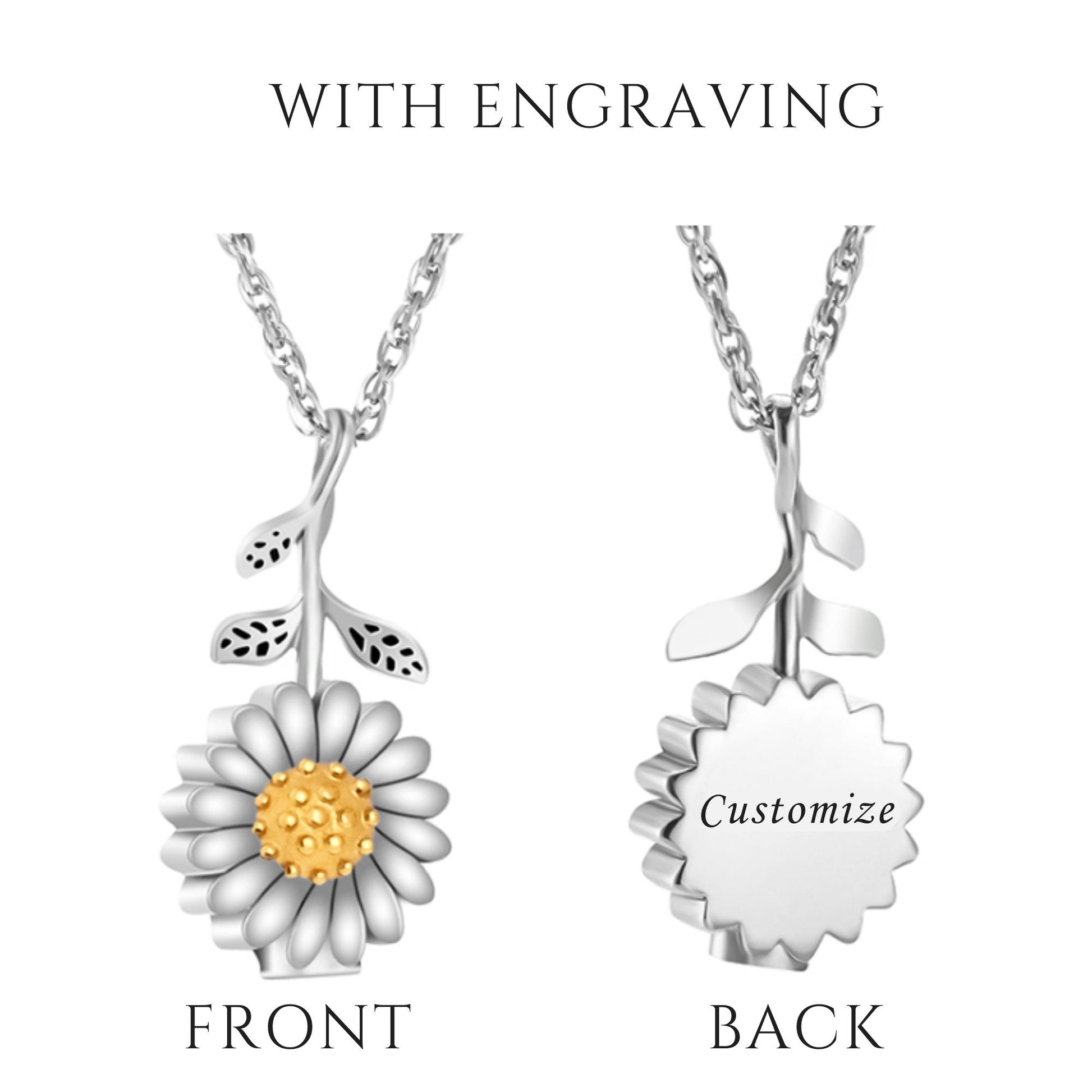 Sunflower Urn Necklace - Beautiful and meaningful jewelry for preserving cherished memories. Customizable with engraving and chain options. Perfect as memorial jewelry and a thoughtful sympathy gift.