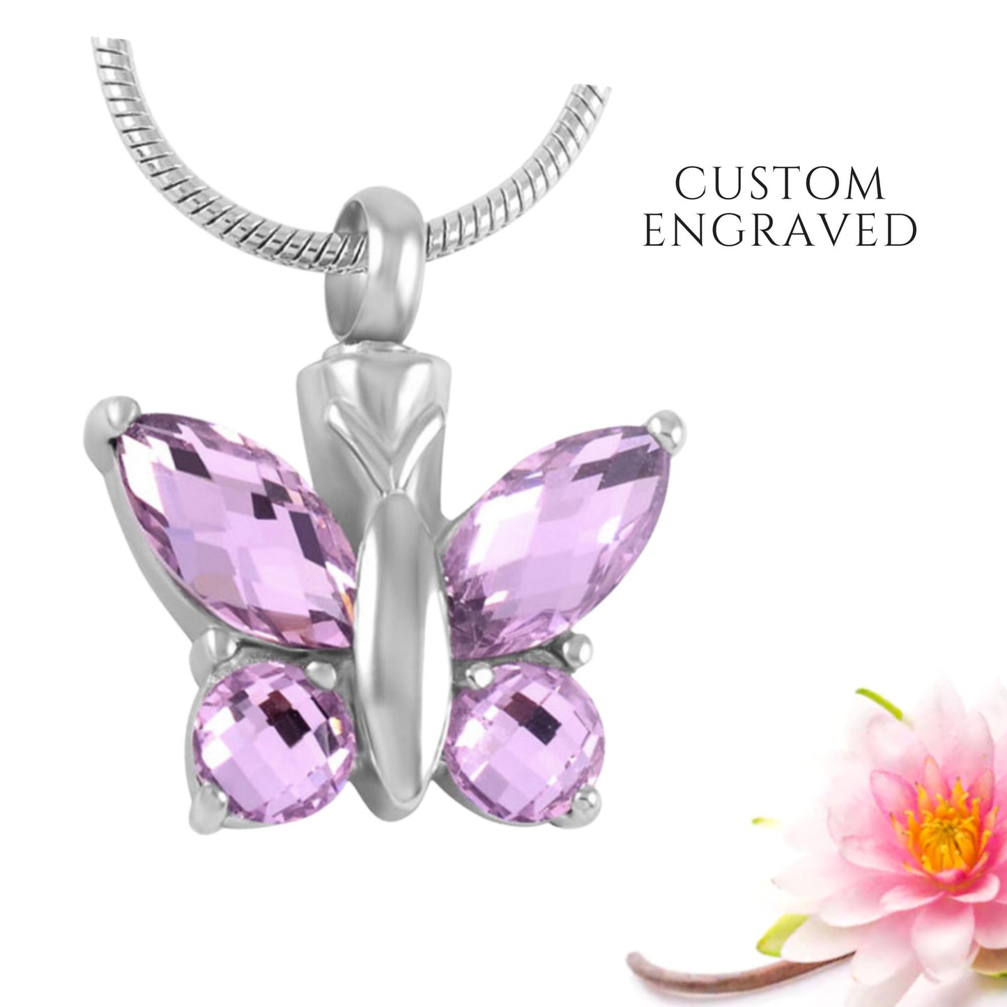 Butterfly Urn Necklace - Beautiful and meaningful jewelry for preserving cherished memories. Customizable with engraving and chain options. Perfect as memorial jewelry and a thoughtful sympathy gift.